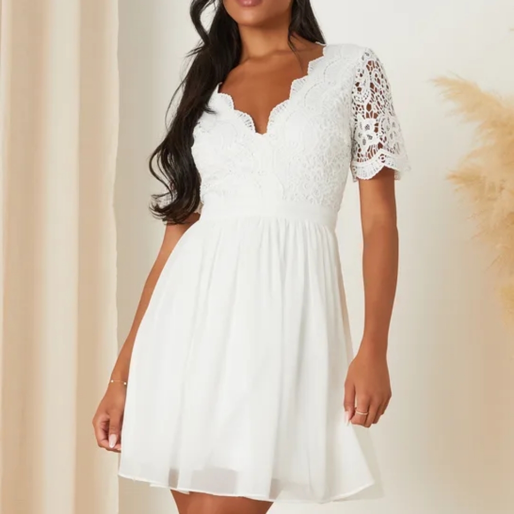 LULUS ANGELS IN DISGUISE WHITE LACE SKATER DRESS